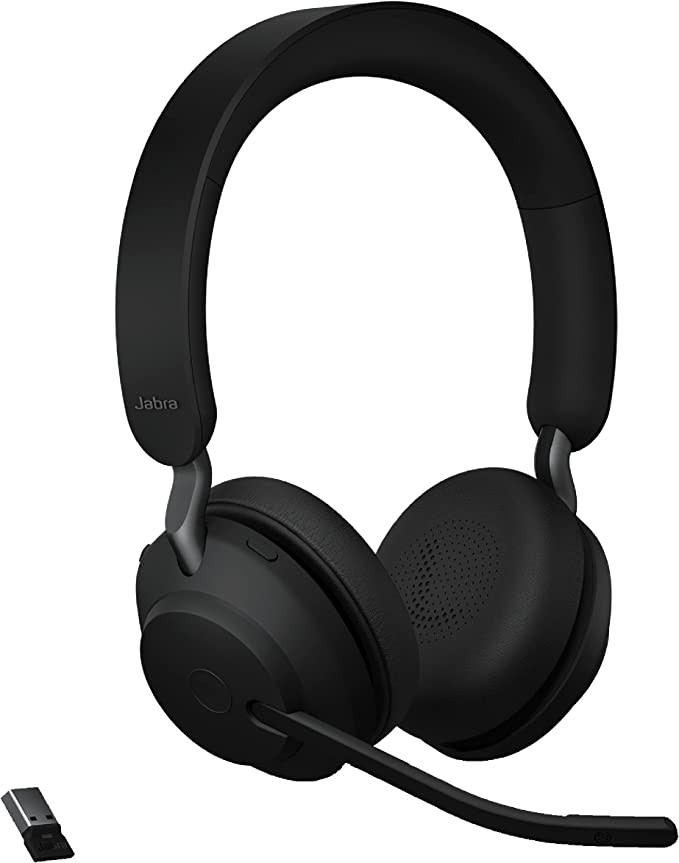 Jabra Jabra Evolve2 65 UC Wireless Headphones with Link380a, Stereo, Black – Wireless Bluetooth Headphones for Calls and Music, 37 Hours Battery Life, Passive Noise Cancelling Headphones