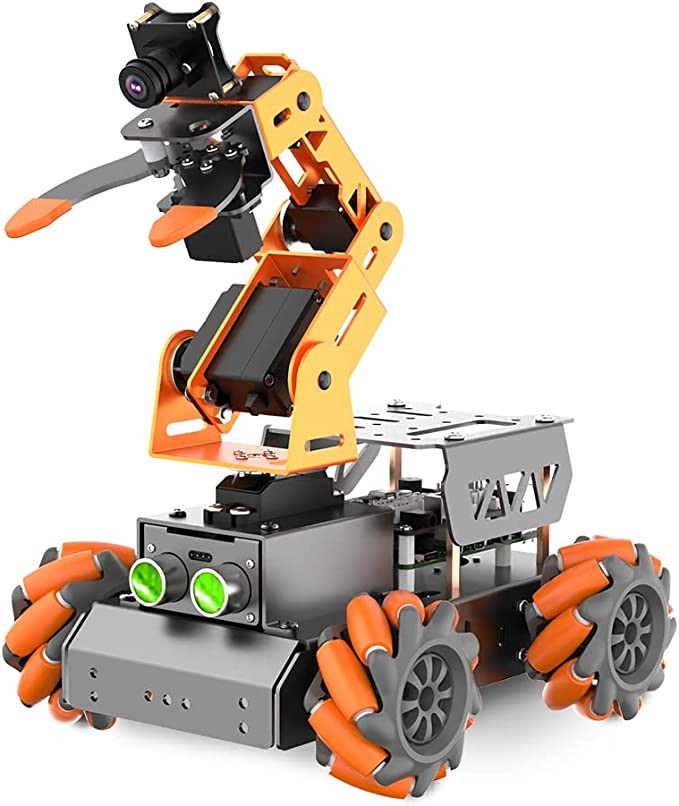 Raspberry Pi Smart Robot Arm Mechanical Wheel Chassis Robot Car Kit 5 DOF AI Vision Robot Arm DIY Robot Open Source (No Raspberry Pi)